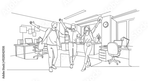 Celebrating Business Success with Employees in Modern Office Setting for Corporate Blogs, Team Building Articles, Motivation Websites, and Social Media Content
