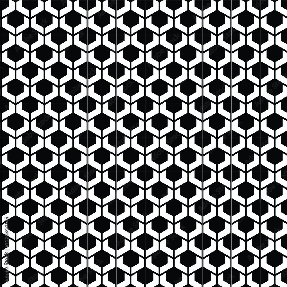black and white seamless pattern, monochrome geometric pattern, hexagonal and pentagonal shapes, tessellated design that interlocks to continuous surface, stylized architectural elements, honeycomb black and white seamless pattern, monochrome geometric pattern, hexagonal and pentagonal shapes, tessellated design that interlocks to continuous surface, stylized architectural elements, honeycomb