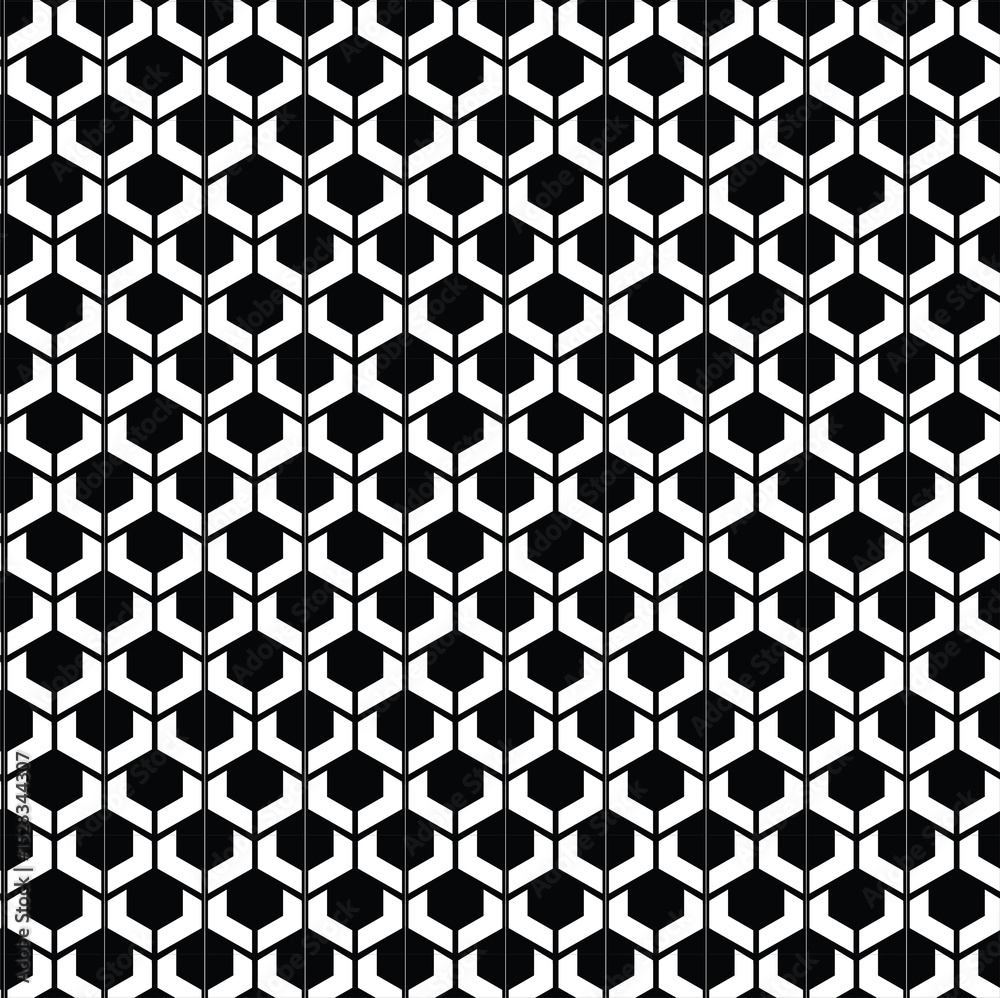 black and white seamless pattern, monochrome geometric pattern, hexagonal and pentagonal shapes, tessellated design that interlocks to continuous surface, stylized architectural elements, honeycomb black and white seamless pattern, monochrome geometric pattern, hexagonal and pentagonal shapes, tessellated design that interlocks to continuous surface, stylized architectural elements, honeycomb