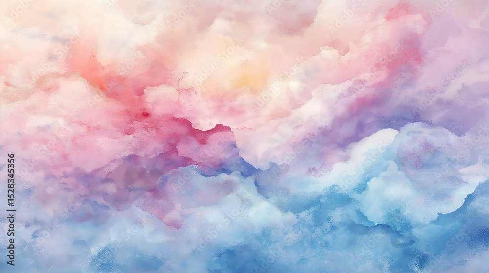 Fototapeta premium Soft and dreamy watercolor background blending pastel shades of pink, lavender, and baby blue with smooth organic flow and subtle paper texture, delicate artistic design perfect for elegant 