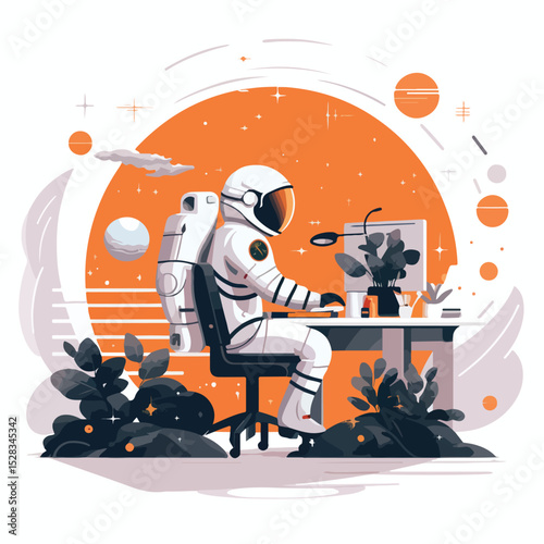 Modern Workspace for Freelance Designers: Desk, Laptop, Monitor, Creative Tools Vector Illustration
