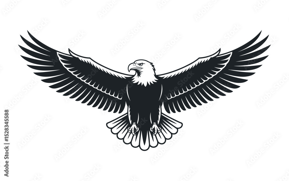 Obraz premium Majestic Bald Eagle Vector Illustration A Powerful Symbol of Freedom and Strength with Wings Spread Wide in Bold Black and White Design