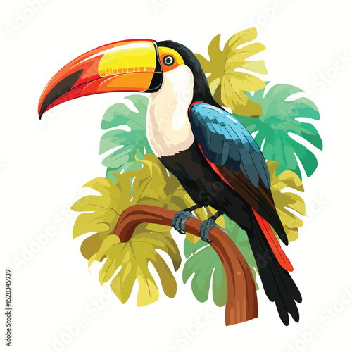 Colorful Toucan Bird in Natural Habitat of Brazil Vector Illustration for Graphic Design Projects