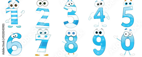 Colorful cartoon numbers from one to ten with eyes and smiles  