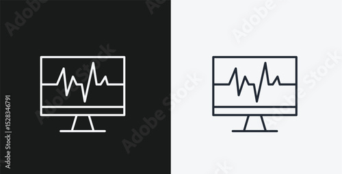 Vital Sign Monitor or ECG Displaying Heartbeat on Black and White Backgrounds, Representing Medical Health, White Outline Icon