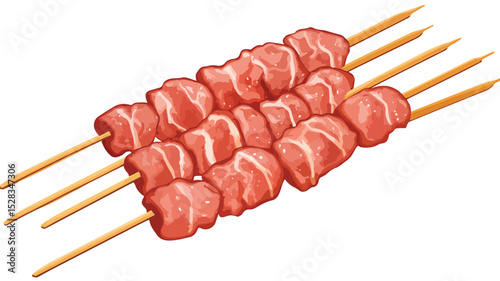 Tasty Barbecue Beef Skewers Vector Illustration Isolated on White Background
