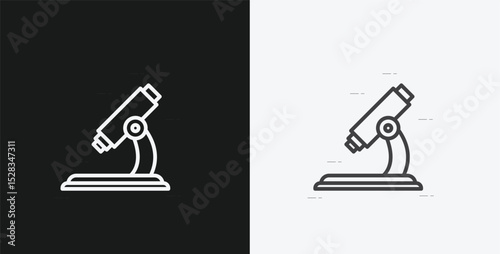 Laboratory Microscope on Black and White Backgrounds, Representing Science, Research, or Biology, White Outline Icon