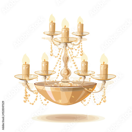Elegant Chandelier with Candles and Champagne Glasses Vector Illustration