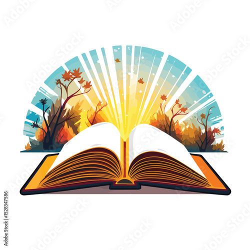 Educational Cartoon Illustration of an Open Book in School Library for Learning Purposes