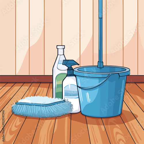 Professional Cleaning Products Including Water Bucket, Toilet Brush, and More for Household Sanitization