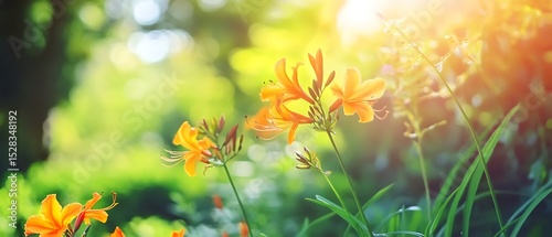 bright orange crocosmia flowers in summer garden