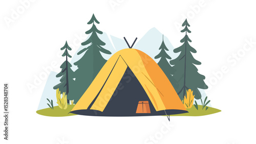 Outdoor Camping Adventure Vector Illustration with Tent, Campfire, and Stars