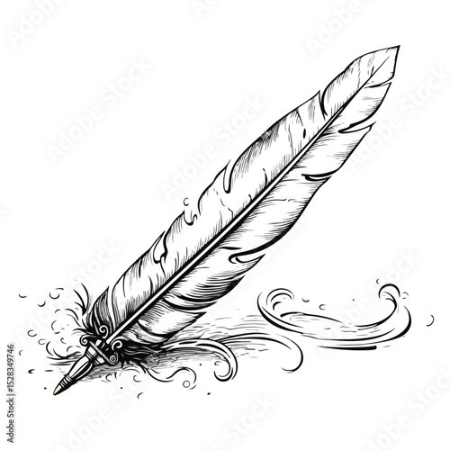 Elegant Feather Pen and Inkwell Vector Illustration for Professional Use