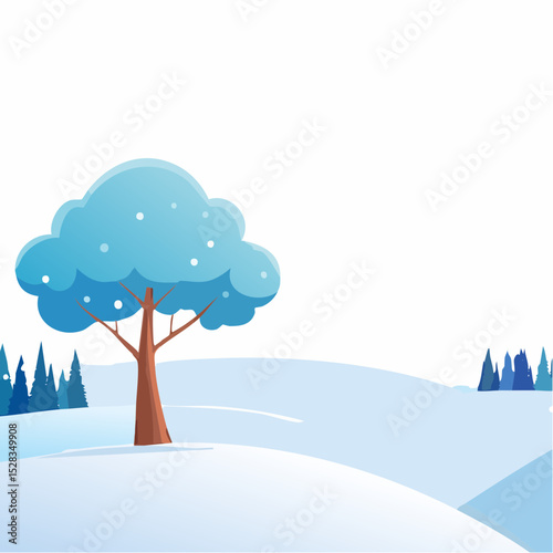 A beautiful winter scene, showcasing a lone tree in a snowy landscape with a hint of other trees in the distance