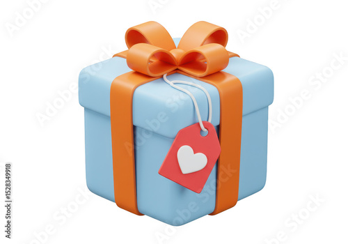 Blue gift box with orange ribbon isolated on transparent background