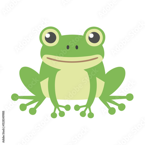 An adorable frog illustration. The frog is bright green, has large eyes, and a cute expression