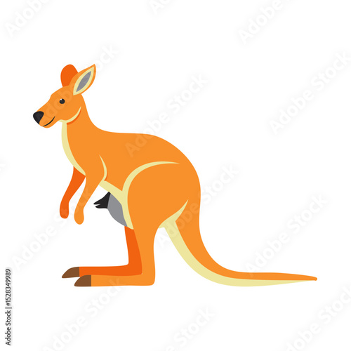 A stylized illustration of a kangaroo in a standing position, ready to leap. The marsupial is depicted in shades of orange, adding to its distinctive look