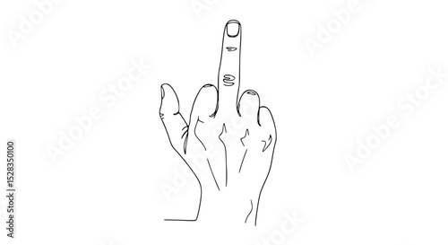 Hand making a middle finger gesture in a minimalist line art style  