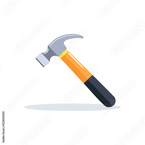 An illustration of a hammer with a yellow and black handle, lying on the surface. The hammer is a tool, usually used for construction.