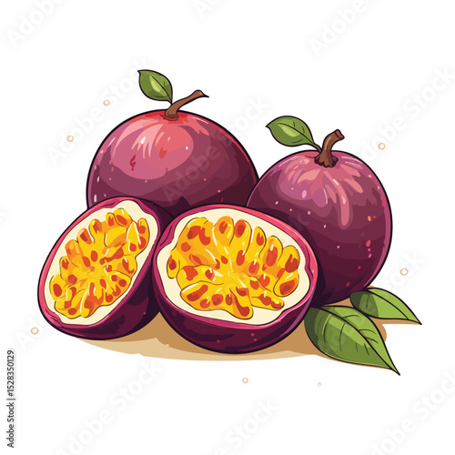 Detailed Doodle Style Vector Illustration of Fresh Passion Fruits for Creative Design Projects