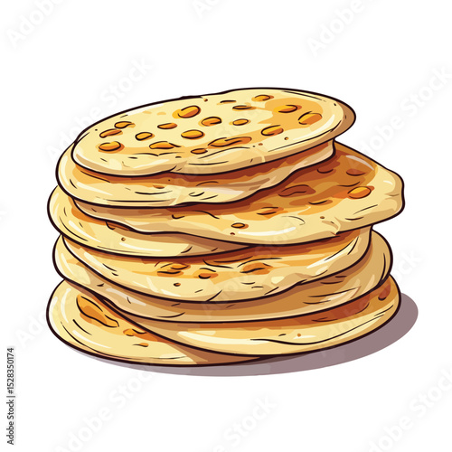 Stack of Freshly Cooked Pita Bread Isolated Vector Icon for Culinary Designs