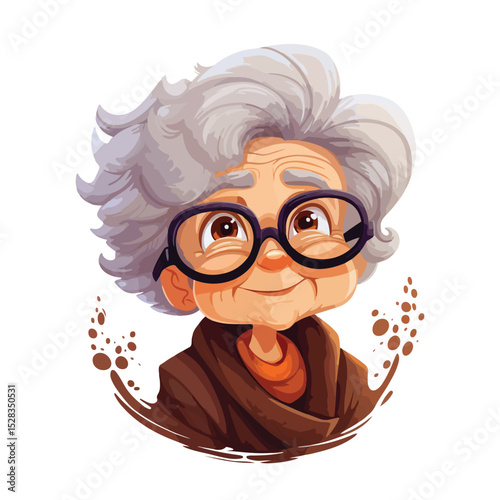 Charming Grandmother Wearing Eyeglasses - Cute Character EPS Illustration