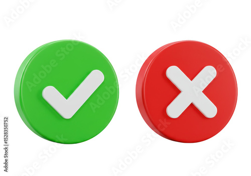 Check mark and cross mark isolated on transparent background