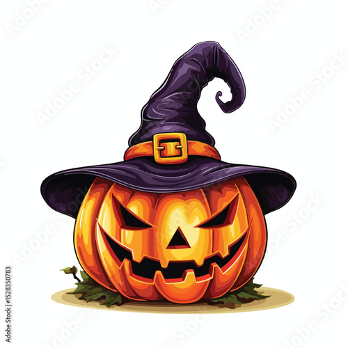 Spooky Halloween Pumpkin with Witch Hat Vector Illustration for Seasonal Designs