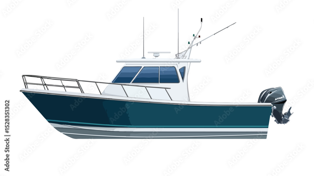 Naklejka premium Detailed Fishing Boat Vector Illustration for Design Projects and Presentations