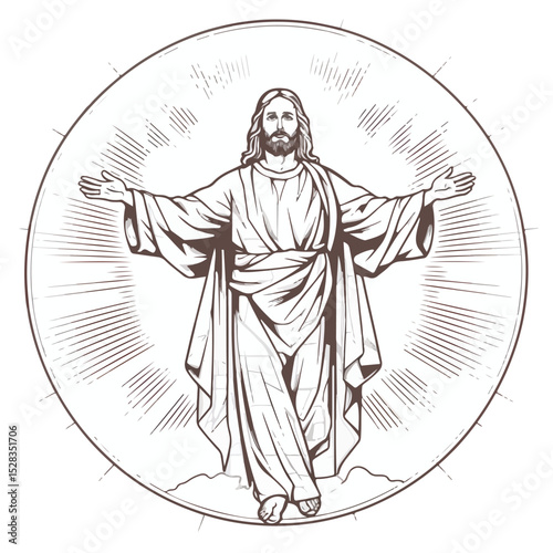 Symbolic Outline of Jesus Christ Resurrection - Vector Illustration for Easter Promotions