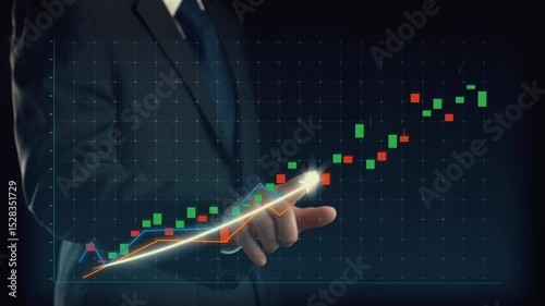 Businessman draw finance allusive graph chart showing business profit growth increasing to future target . Excellent financial status of corporate business rise up . Finance and money technology .