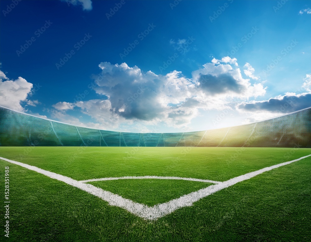 Obraz premium football green field with cloud blue sky background landscape outdoor sport