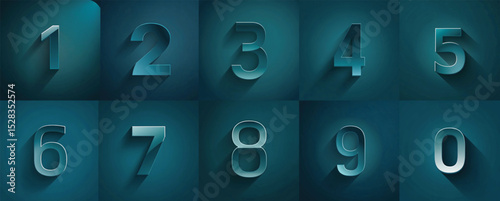 3D number design with shadows and gradients in blue tones  