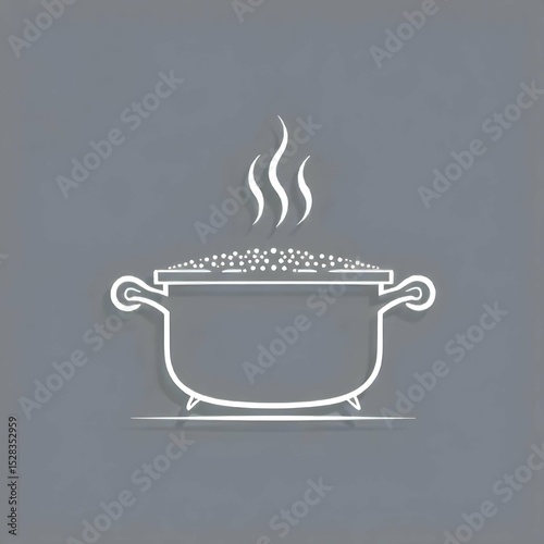 Simple black and white vector icon of a cooking pot with steam lines rising, clean outline style, representing home cooking lifestyle, minimalist and modern, no background