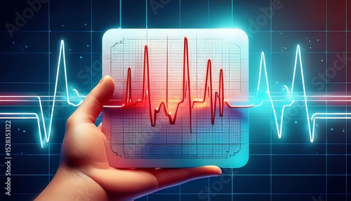 electrocardiogram ecg in hand clinic cardiology heart rhythm and pulse test closeup cardiogram printout