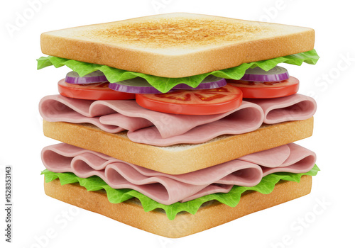 Delicious sandwich with ham and vegetables isolated on transparent background