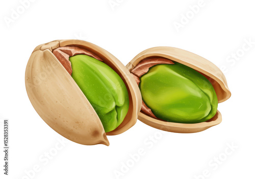 Two pistachios with shells isolated on transparent background