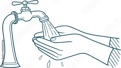 Handwashing Under Running Water Line Art