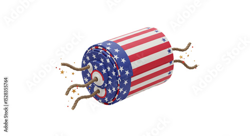 Fireworks with Stars and Stripes: A vibrant display of pyrotechnics, featuring a firework cylinder adorned with the iconic stars and stripes pattern.