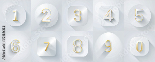 Decorative number tiles with gold accents on white background  