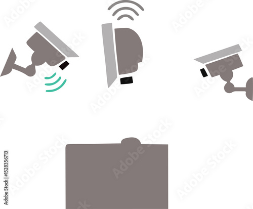 Security System Diagram: A simple diagram illustrating a wireless security camera system with three external cameras and a central monitor, highlighting key components and their connectivity. 