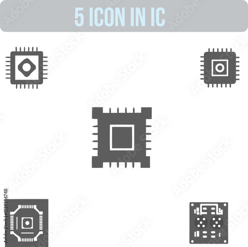 Technological IC Icons: Clean, clear illustration of integrated circuit (IC) icons, symbolizing core elements in the digital age. Displaying different representation of integrated circuit. 