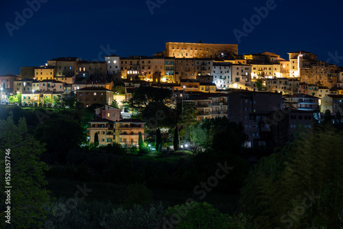 Scenic Nighttime View of Historic Town