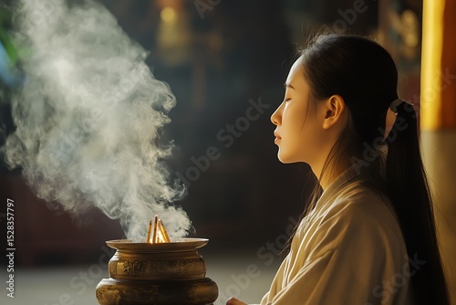 burning incense casting soft smoke and glow