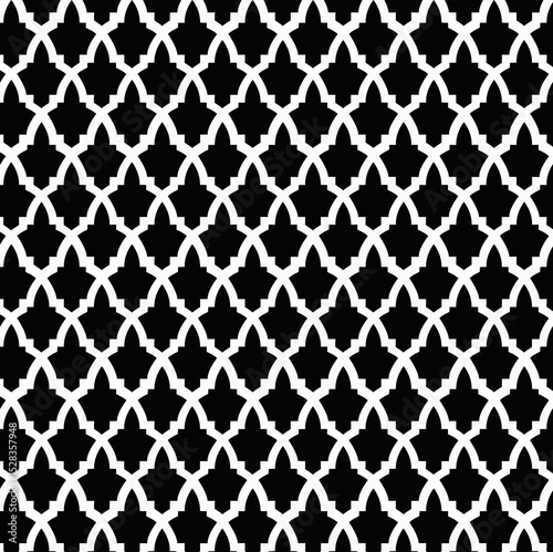 Wallpaper Mural black and white seamless pattern, repeating ogee or trefoil arch-like shapes, striking and continuous design, classic geometric or architectural motif, outlined in white a solid black background Torontodigital.ca