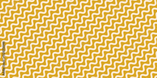 Seamless pattern with diagonal wavy lines, stripes. Funky vector geometric texture with waves, curves, squiggly shapes. Simple abstract yellow funky background. Repeated geo design for decor, print