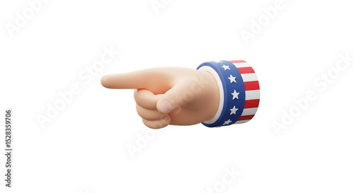 Patriotic Gesture: A 3D illustration of a hand adorned with a patriotic armband, pointing forward with a clear and purposeful gesture.