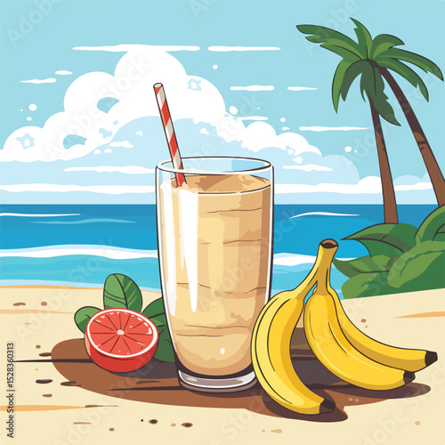 Vibrant Tropical Fruit and Smoothie Drink with Banana Icon for Healthy Lifestyle Concept