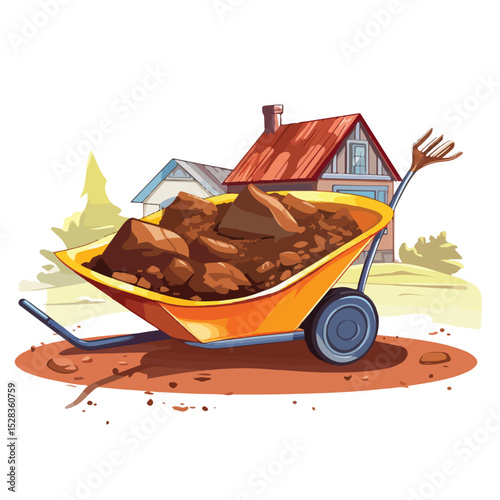 Professional Construction House Scene with Wheelbarrow for Design Projects