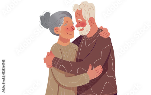 Endearing Moment of an Elderly Couple Embracing with Joy and Calm Isolated on Transparent Background